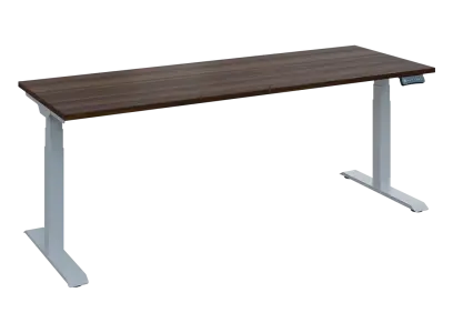 Fleximax 27-20 výškově nastavitelný stůl, kovová podnož stříbrná, deska 25 mm, široký 2000 mm, ořech královský